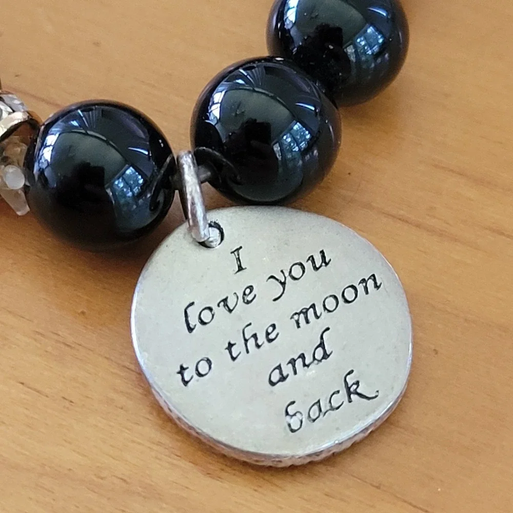 Black Bead Stretch Bracelet I Love You To The Moon And Back Charm